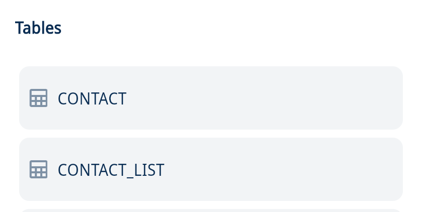 Zing Data interface showing the table list with available ClickHouse tables - Zoomed